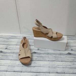 Collection by Clarks SZ 10M Annadel Bari Cork Wedge Platform Slingback Sandal